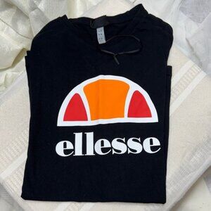 Ellesse Black Tee with Red and Orange Logo XL Unisex